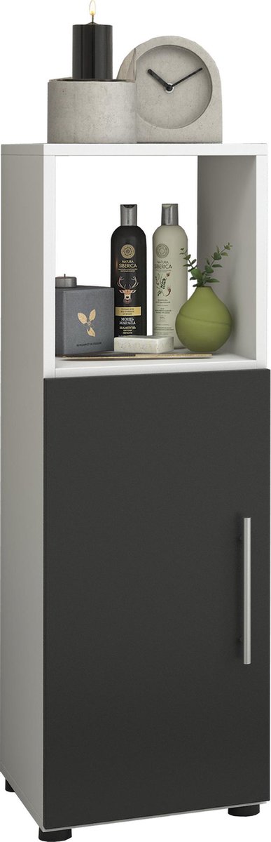 Kolomkast Flandu - badkamer kast meubel - 93 cm hoog - wit zwart