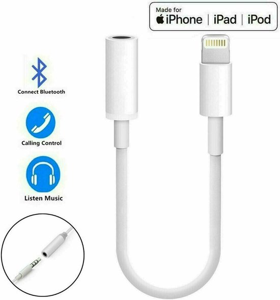 Bluetooth Apple Lightning naar 3,5 mm oordopjes earphones aansluiting converter adapter voor iPhone en iPad ook IOS 13 voor muziek luisteren en bellen d.m.v. Bluetooth connectie zie YouTube filmpje onderaan. van VanTech. — afbeelding 5