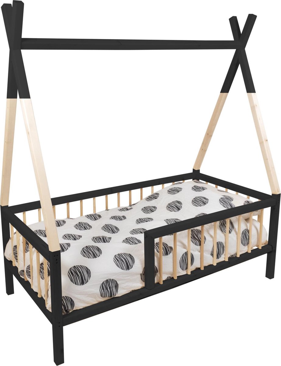 Kinderbed - Tipi Bed + lattenbodem - Big Eagle - 150x70 - zwart | Peuterbed  | bol.com