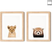 Dierenposters | Posters babykamer | 2 stuks | 30 x 40 | Dierenkoppen | Leeuw | Wasbeer | Kinderkamer
