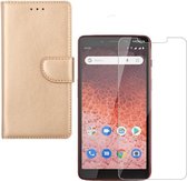 Nokia 1 Plus Portemonnee hoesje Goud met 2 stuks Glas Screen protector