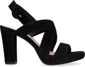 Manfield - Dames - Zwarte suède sandalen met hak - Maat 39