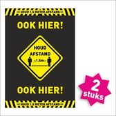Houd 1.5 meter afstand posters - 2 STUKS - A2 formaat - zwart geel - corona poster