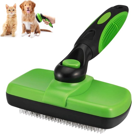Hondenborstel - Hondenhaar Verwijderaar - Kat en Hondenkam - Slickerborstel Hond en Kat - Groomer - Ondervacht Kam Hond - Borstel Hond - Hondenborstel Langharig en Kortharig - Slickerborstel - Anti Klit/Knopen/Huidschilfers/Vastzittend Vuil - Groen