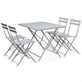 Emilia - Bistro set van rechthoekige tafel en 4 inklapbare stoelen - Staal met poedercoating - Mat – Grijs Taupe