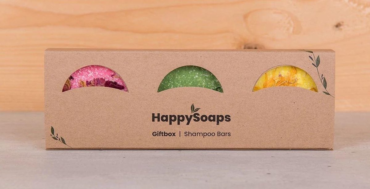 HappySoaps Giftbox - 3 Shampoo Bars (Groen - Paars - Roze)