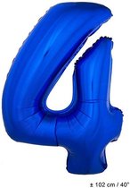 Cijferballon folie nummer 4 | Opblaascijfer 4 blauw 102cm