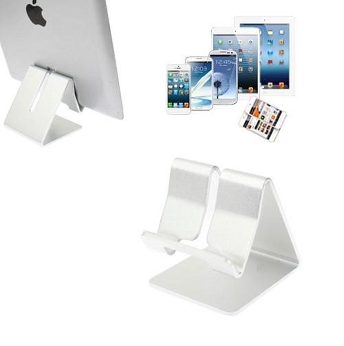 Smartphone telefoon & Tablet Houder - Bureau | Aluminium | zilver | iPad / iPhone Tafel Standaard desktop