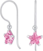 Joy|S - Zilveren classic ster oorhangers roze zirkonia oorbellen