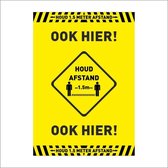 Houd 1.5 meter afstand posters - 2 STUKS - A2 formaat - geel zwart - corona poster