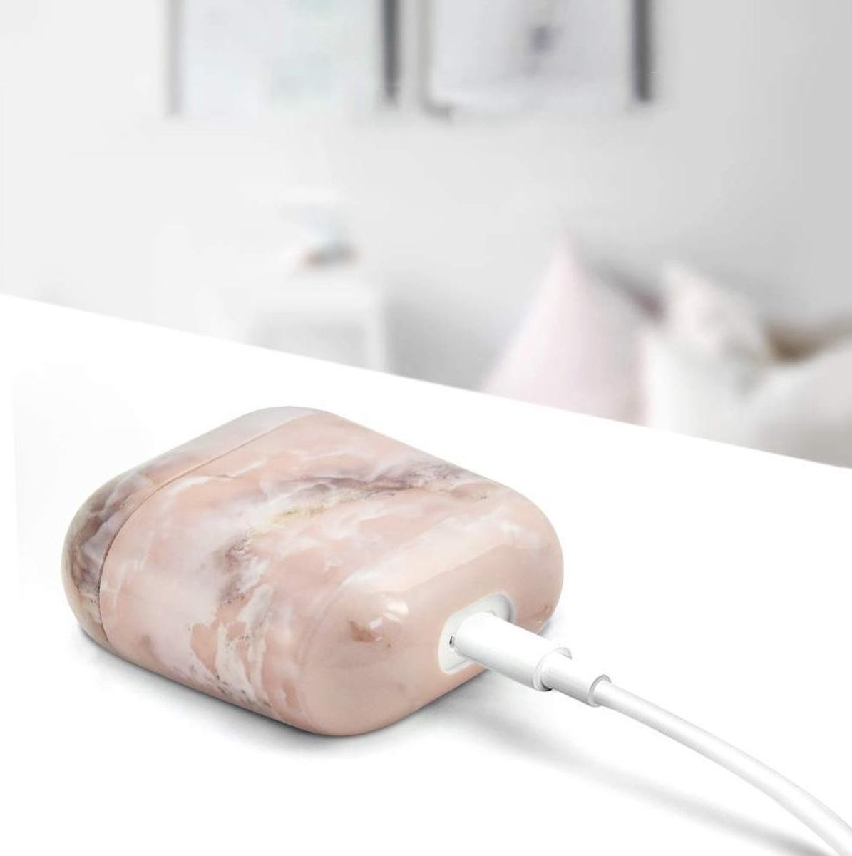 AirPods 2 Hoesje Marmer Roze - Stevig Schokbestendig Case Bescherming AirPods 1 Draadloos Opladen - Afbeelding 5