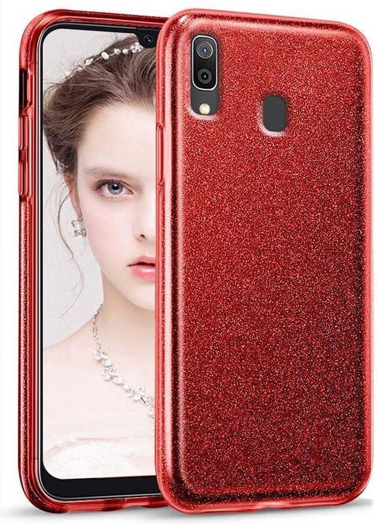 Samsung Galaxy A20E Hoesje Glitters Siliconen Tpu Case Rood - Blingbling  Cover | Bol.