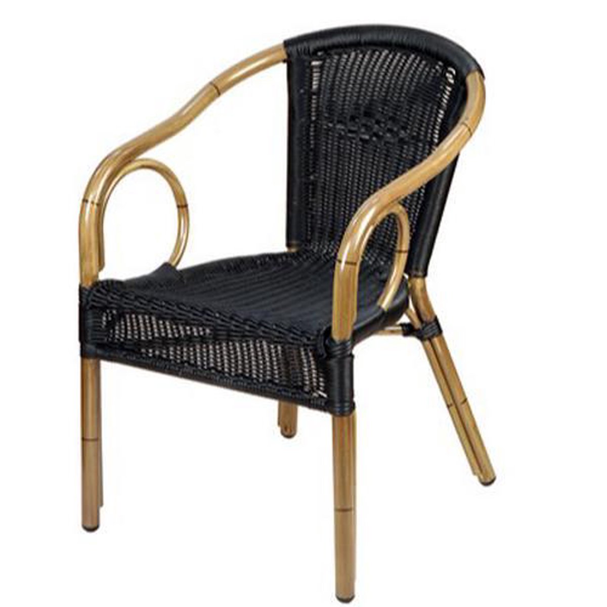 DS4U® Café tuinstoel - terrasstoel - aluminium - kunststof - rotan look - wicker look - hout look - zwart - stapelbaar