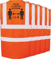 5x Oranje Corona/COVID-19 vesten/hesjes 1,5 meter afstand voor volwassenen - Veiligheidsvest werkkleding - RIVM regels/richtlijnen - Flatten the curve - Stay safe