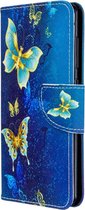 Goud blauw vlinder agenda wallet book case hoesje Samsung Galaxy A41