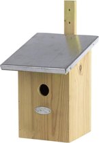 Houten vogelhuisje/nesthuisje 33 cm met zinken dak - Vurenhouten spiegel vogelhuisjes tuindecoraties - Vogelnestje voor kleine tuinvogeltjes