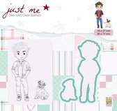 Nellie Snellen snijmal en stempel - Just Me Die boy + Clear stamp - Jongen met hond JMSD003 - 19 x 27 mm 26 x 77 mm