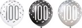 Ballonnen 100 jaar - zwart/zilver/wit - 6 stuks