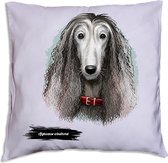 Afghaanse windhond kussen 40 x 40 cm wit
