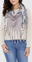 Dames Sjaal taupe jersey franje jungle print