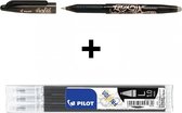 Pilot Zwarte FriXion Ball 1.0mm Uitwisbare Pen + 3 stuks Navul inkt set