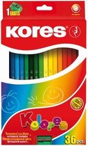 36 crayons de couleur KORES en forme triangulaire ergonomique et adaptée aux enfants