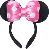 Diadeem-Minnie-muizen oren-muis-themafeest-kinder verjaardag-luxe diadeem-3d strik-haarbeugel-roze stippen-verkleedkleding