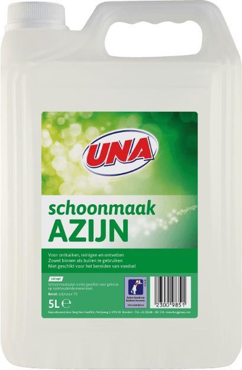 Azijn - 5 Liter - Schoonmaak - UNA - Poetsmiddel - Binnen & Buiten Gebruik  | bol.com