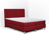 Boxspring Bonita compleet, merk Olympic Life, 160 x 210 cm, bordeaux, 18-delig met gecapitonneerd knopen motief hoofdbord