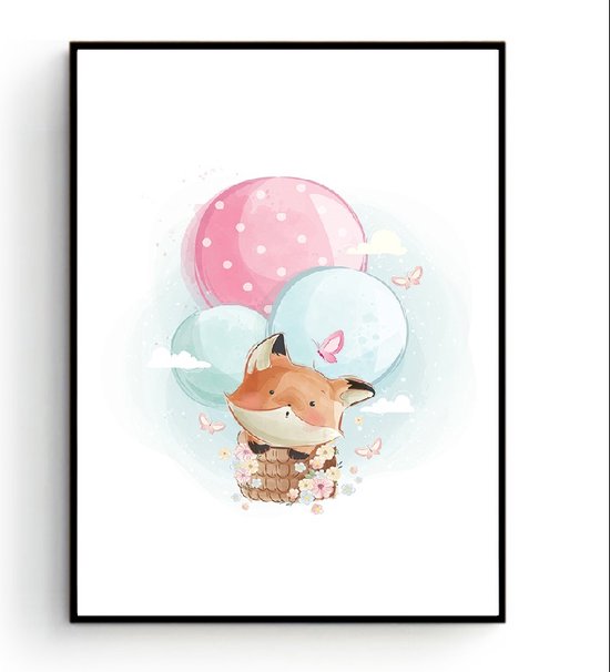 Poster Vosje in luchtballon - dieren