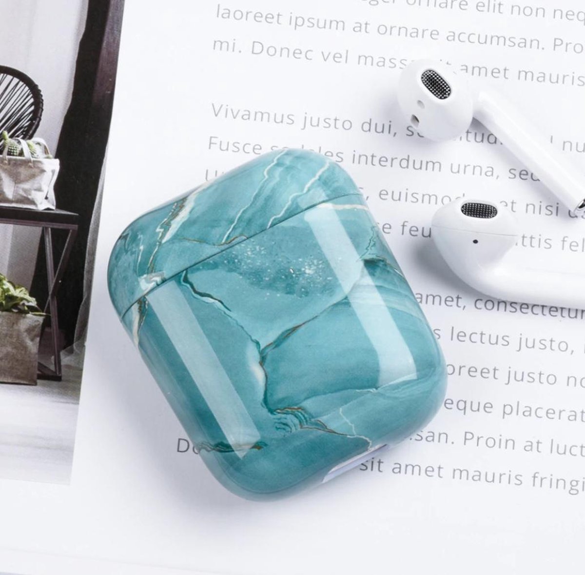 AirPods 2 Hoesje Marmer Groen - Stevig Schokbestendig AirPods 1 Case Bescherming Draadloos Opladen - Afbeelding 2