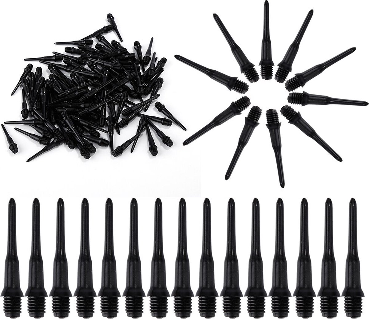 WiseGoods Dart Tips - Dart Shafts - Dartpijlen Soft Tips - Darts Reserve Punten Micro 2dba - 100 Stuks - Zwart