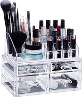 Relaxdays Make up organizer met 4 lades - acryl make up toren - doorzichtig - 16 vakken - doorzichtig