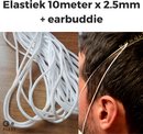 Pless® Elastiek Koord Rond - Elastisch Touw Rekkers - Voor het maken van maskers mondmasker mondkapje - 3 mm 10 meter Wit - Met Earbuddie