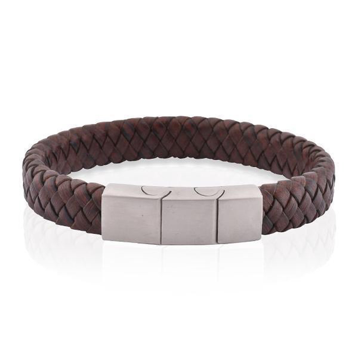Armband Heren - Armband Mannen - Armband Dames - Heren Armband - Armband - Leer met Zilverkleurige Schakel - Solid