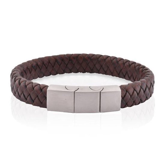 Armband Heren - Armband Mannen - Armband Dames - Heren Armband - Armband - Leer met Zilverkleurige Schakel - Solid