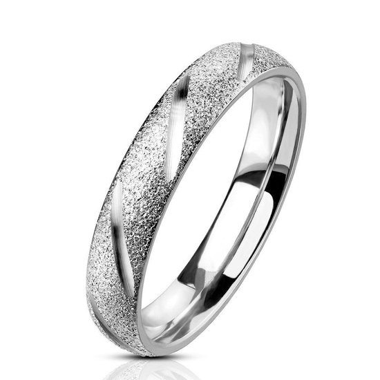 Ring Dames - Ringen Dames - Heren Ring - Zilverkleurig - Zilveren Kleur - Ring - Ring met Diagonale Strepen - Onna