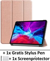Smart Cover Book Case Hoes Geschikt Voor  Apple iPad Pro 12.9 Inch 2018 & 2020 Inch - Tri-Fold Multi-Stand Flip Sleeve - Beschermhoes Met Screen Protector & Stylus Pen - Rosegoud