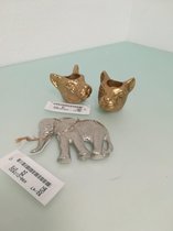 2 Gouden Kaarshouder Van Poemakoppen En Een Decoratieve Ophangbare Olifant - - 3 Stuks