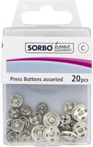 Sorbo home essentials drukknopen zilver assorti - 20 stuks - rvs drukkers verschillende groottes 14 x 7 mm en 6 x 11 mm