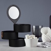 relaxdays make up organizer - rond - met spiegel - opbergdoos cosmetica - sieradenbakje zwart