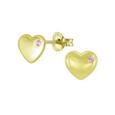 Joy|S - Zilveren massief hart oorbellen 8 mm zirkonia roze 14k goudplating