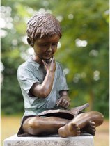 Tuinbeeld - bronzen beeld - Jongen met boek - Bronzartes - 40 cm hoog