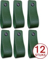 Leren handgrepen - Olijf groen - 12 stuks - 16,5 x 2,5 cm | incl. 3 kleuren schroeven per leren handgreep