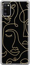 Samsung A41 hoesje siliconen - Abstract faces | Samsung Galaxy A41 case | zwart | TPU backcover transparant