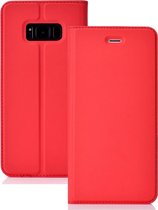 Ultradunne geperste magnetische TPU + PU lederen tas voor Galaxy S8, met kaartsleuf en houder (rood)