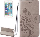 Voor iPhone 8 & 7 geperste bloemen horizontale flip lederen tas met houder & kaartsleuven & portemonnee (grijs)