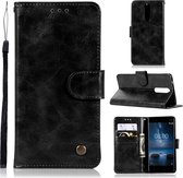 Voor Nokia 8 Retro koperen gesp Crazy Horse horizontale flip PU lederen tas met houder & kaartsleuven & portemonnee & lanyard (zwart)