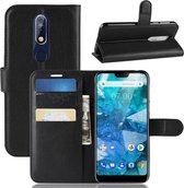 Litchi Texture horizontale flip lederen case voor Nokia 7.1, met portemonnee en houder en kaartsleuven (zwart)