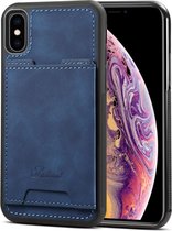 Schokbestendige TPU + PU beschermhoes voor iPhone XS Max, met houder en kaartsleuf (blauw)